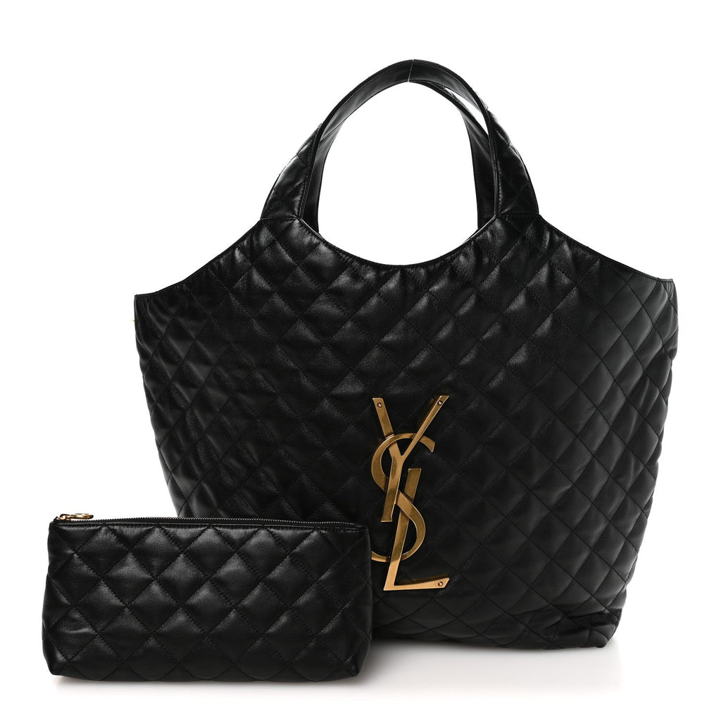Lambskin Quilted Maxi Icare Shopping Tote Black