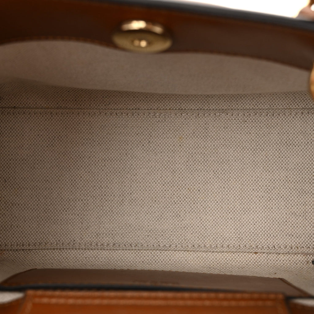 New Canvas Charisma Calfskin Crystal GG Monogram Mini Diana Tote Bag Camel Ebony
