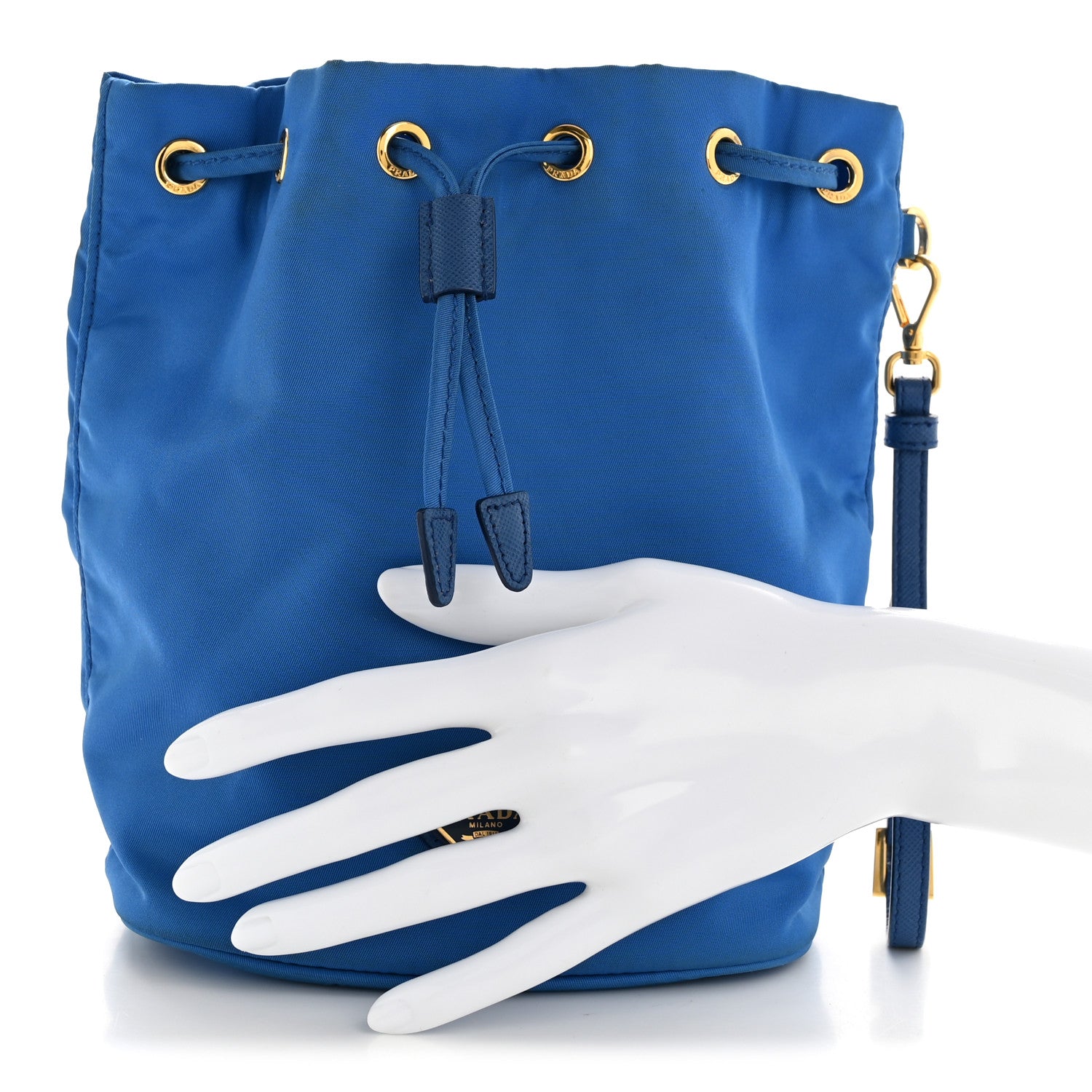 Saffiano Tessuto Nylon Bucket Wristlet Bluette