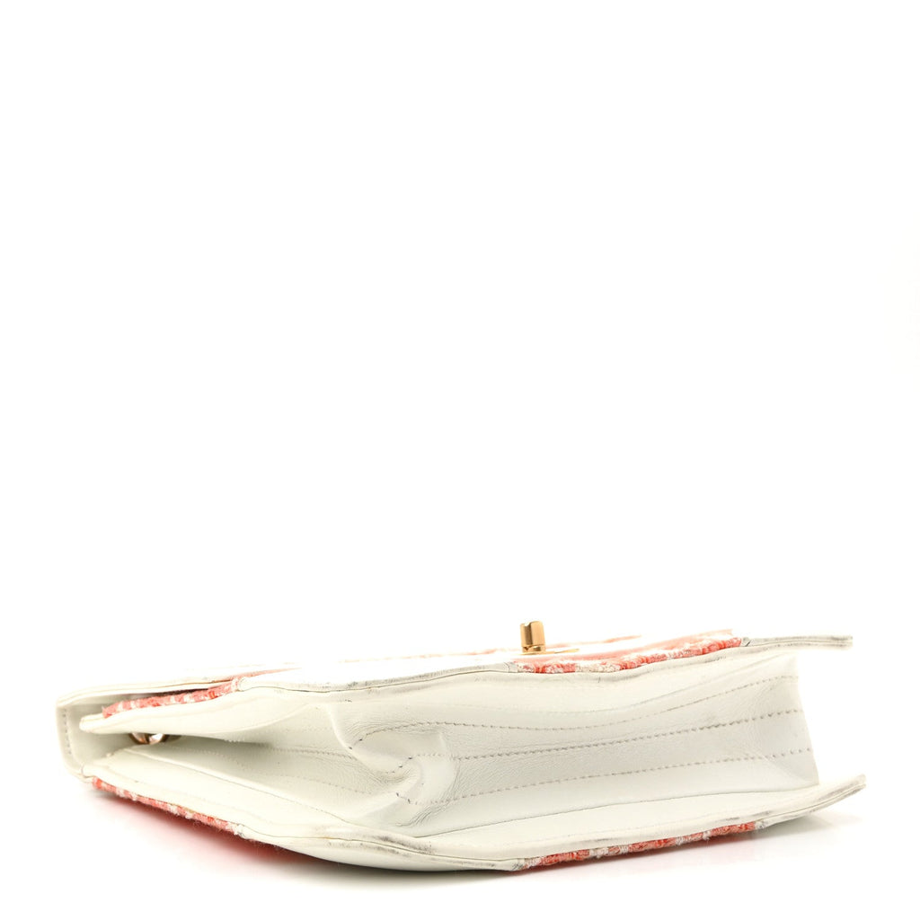Tweed Calfskin Square Flap Bag Orange White