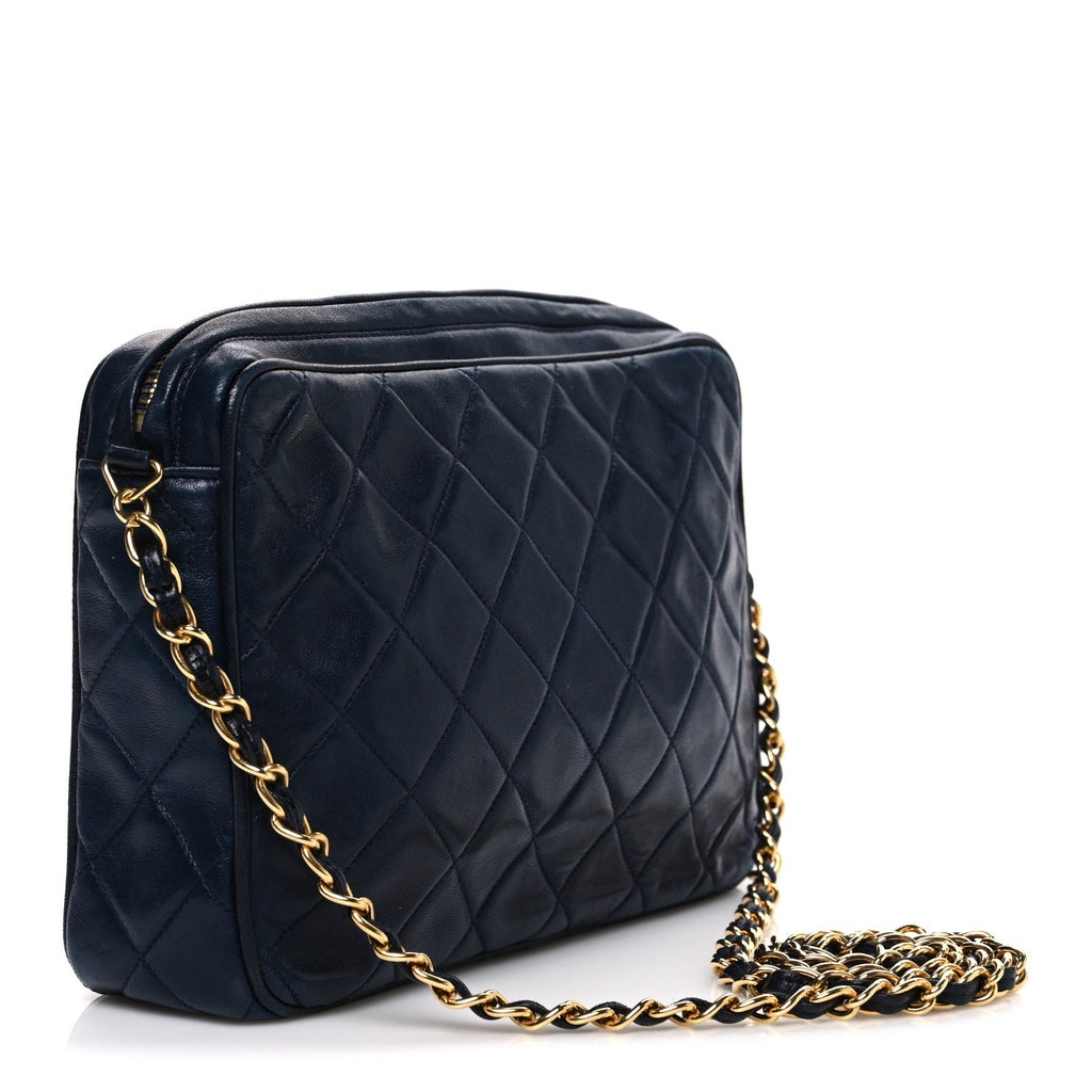 Lambskin Quilted CC Tassel Camera Case Navy