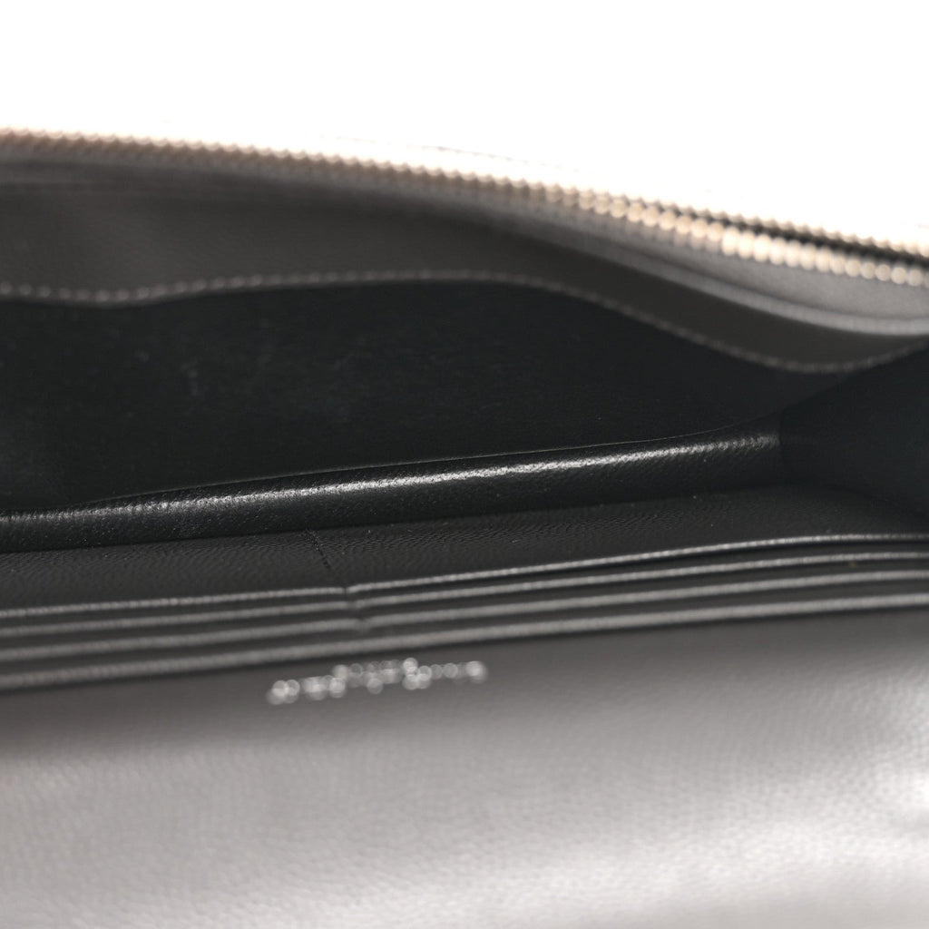 Grain De Poudre Matelasse Chevron Monogram Envelope Chain Wallet Asphalt White