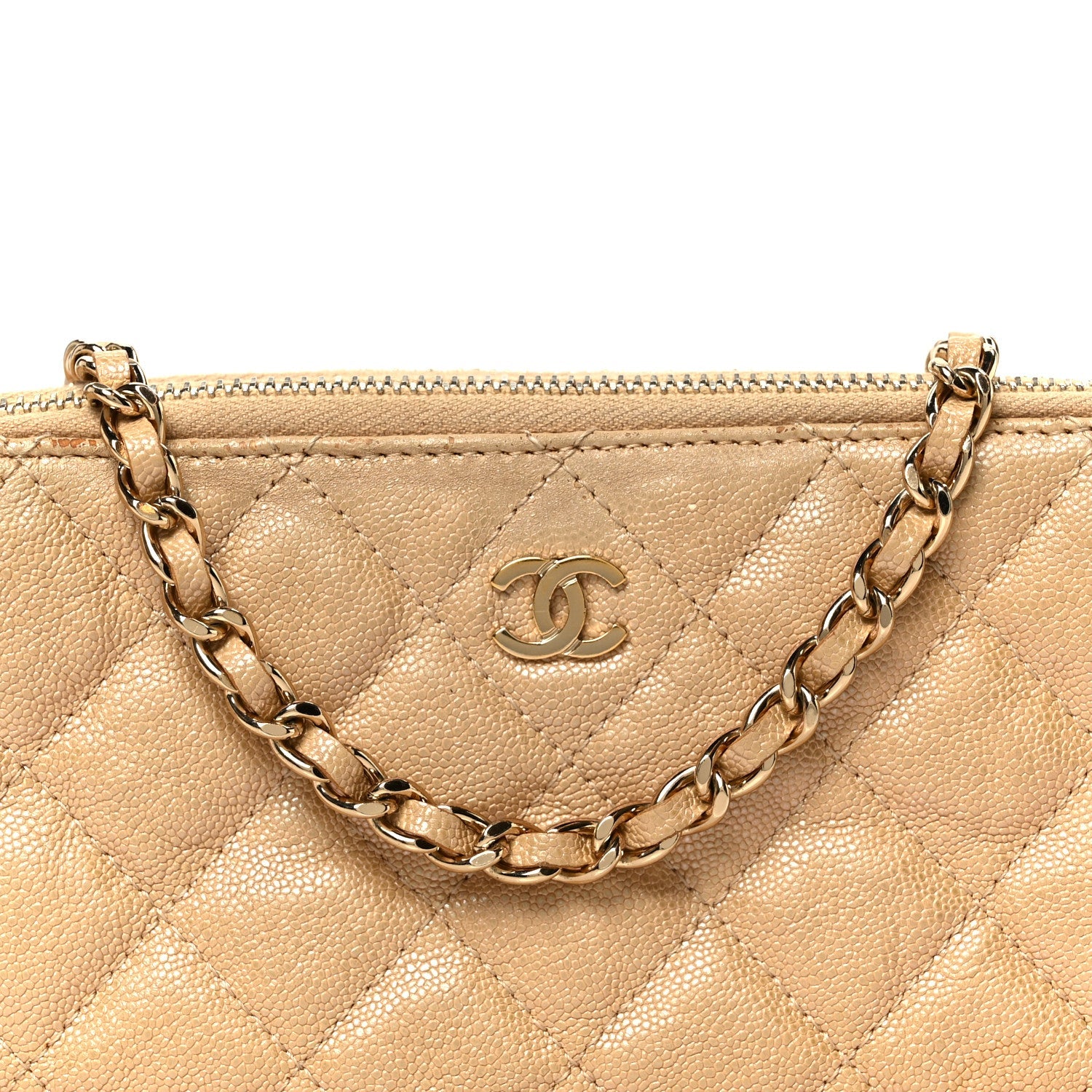 Metallic Caviar Quilted Small Clutch With Chain Gold