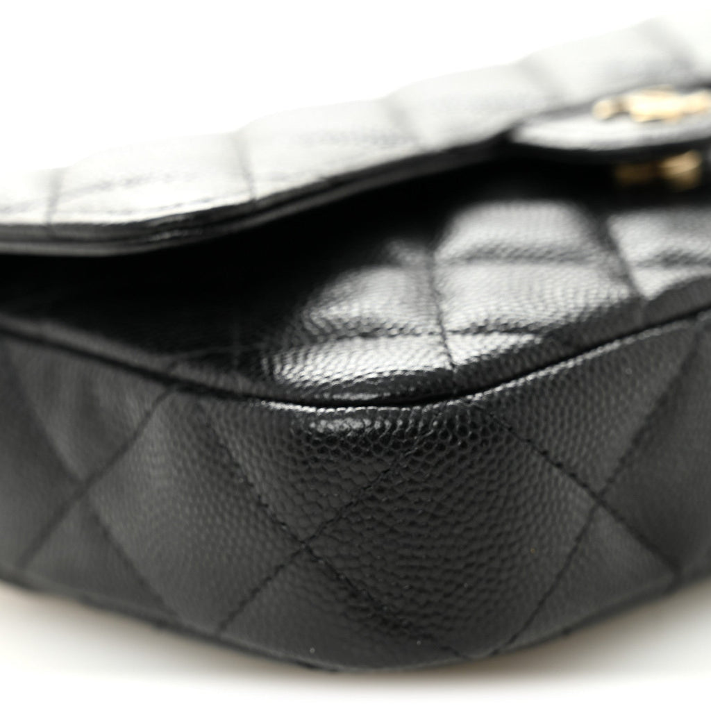 Caviar Quilted Flap Phone Holder With Chain Black
