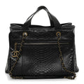 Snakeskin Glazed Calfskin Quilted Urban Mix Tote Black