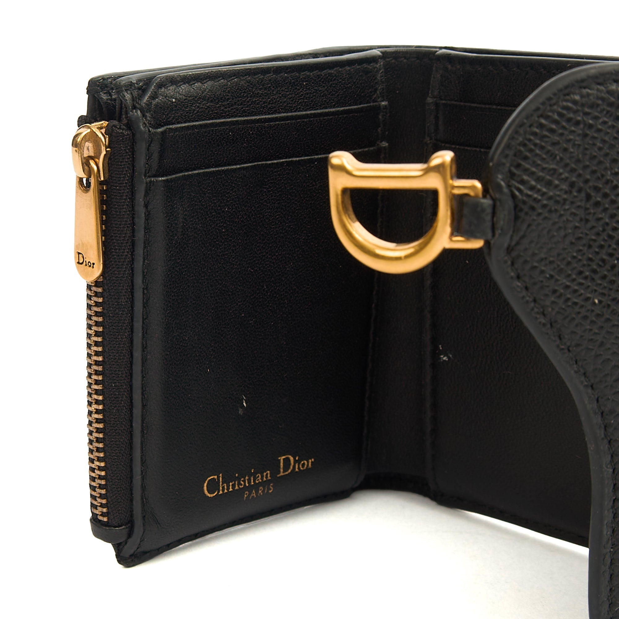 Christian Dior Wallet Saddle Coin Purse in Black, Calfskin