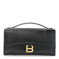 Shiny Calfskin Top Handle Hourglass Clutch Black