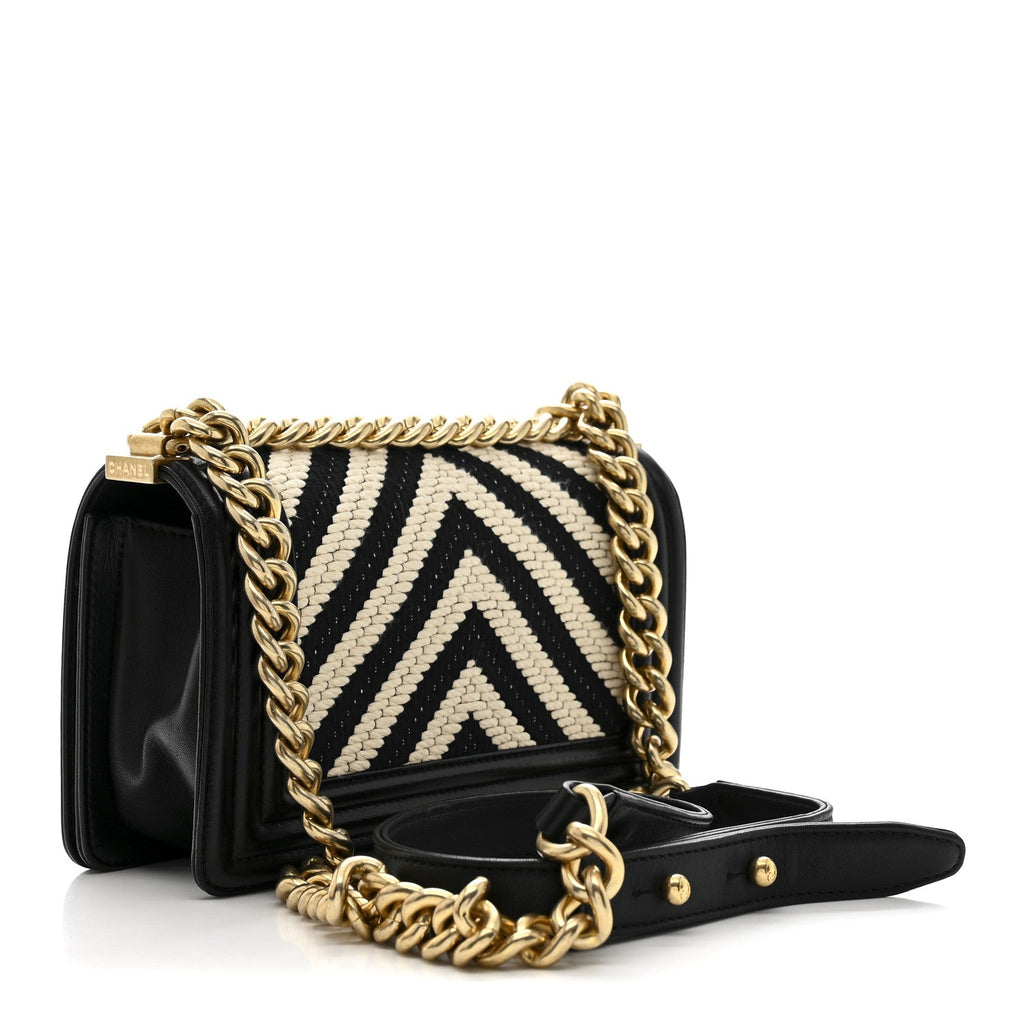 Fabric Chevron Braided Small Boy Flap Black White