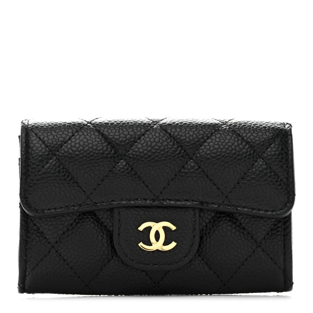 Caviar Quilted Flap  Holder Wallet Black