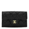 Caviar Quilted Flap  Holder Wallet Black
