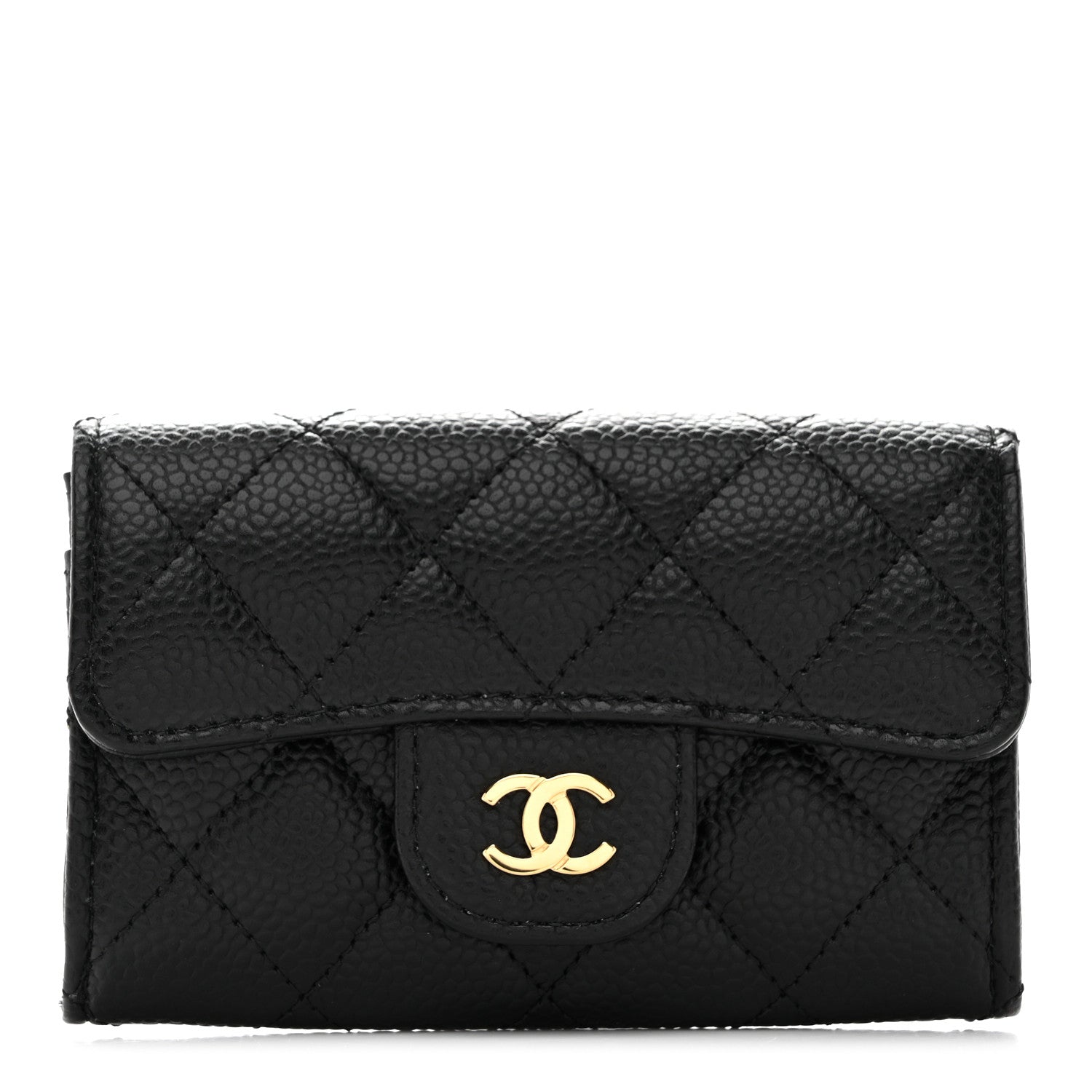 Caviar Quilted Flap  Holder Wallet Black