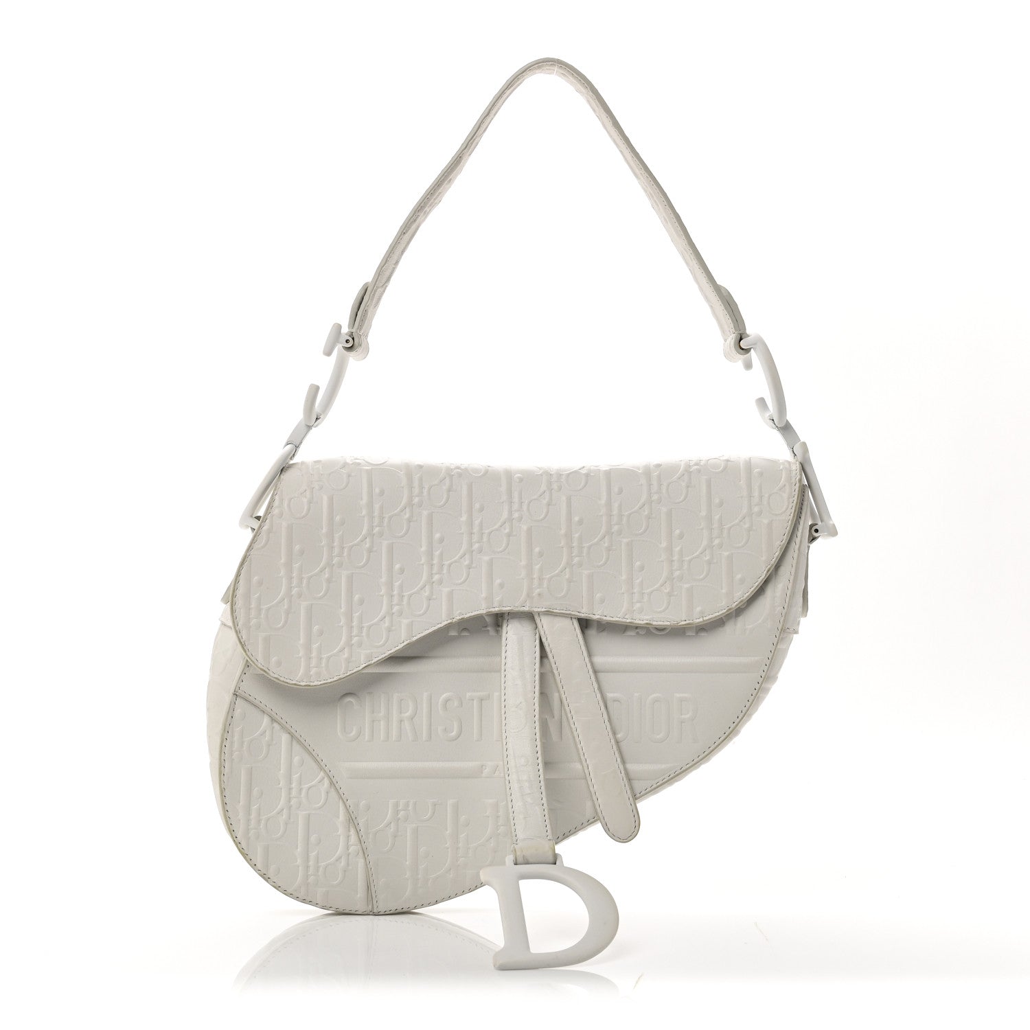 Calfskin Embossed Oblique Saddle Bag White