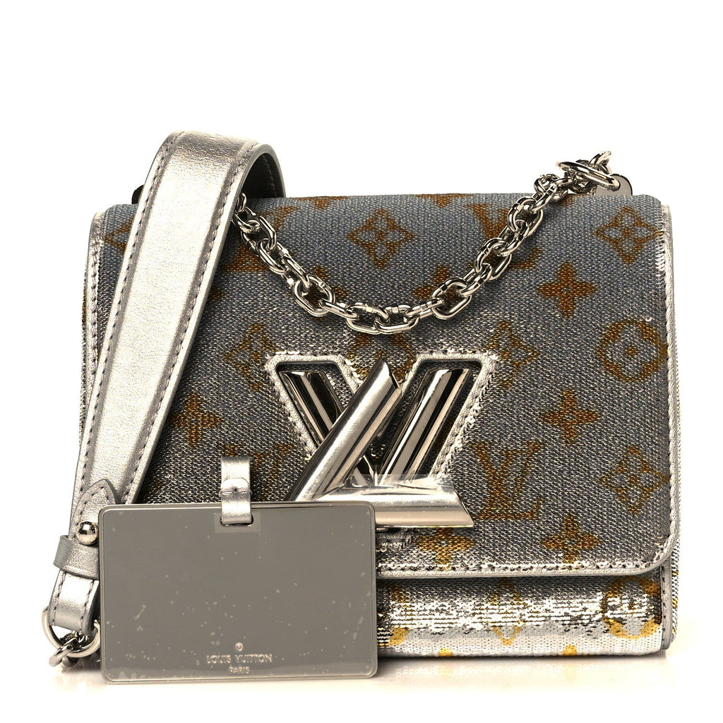 Sequins Monogram Twist Shoulder Bag PM Gold Silver