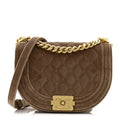 Velvet Quilted Small Boy Messenger Bag Beige