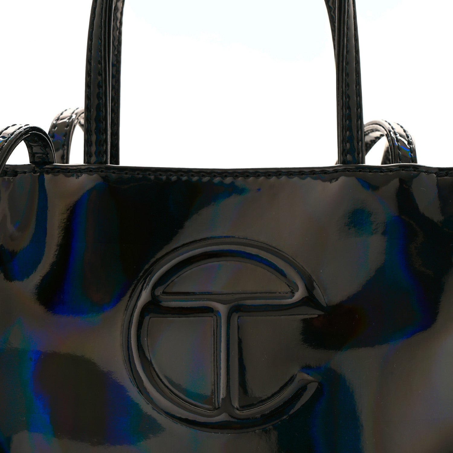 Patent Vegan Leather Small Shopping Bag Black Rainbow