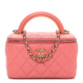 Lambskin Quilted Small Charming Top Handle Vanity Case With Chain Pink