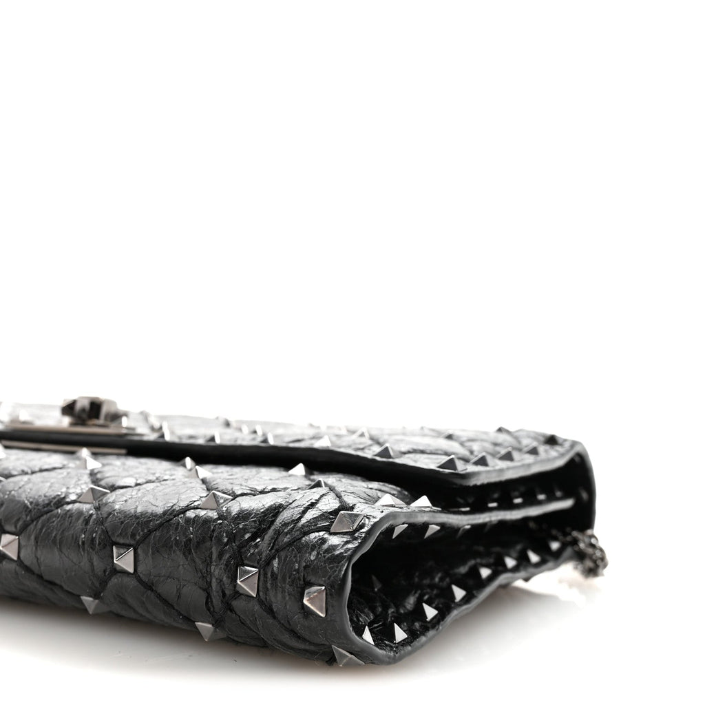 Craquele Nappa Rockstud Spike Wallet on Chain Black