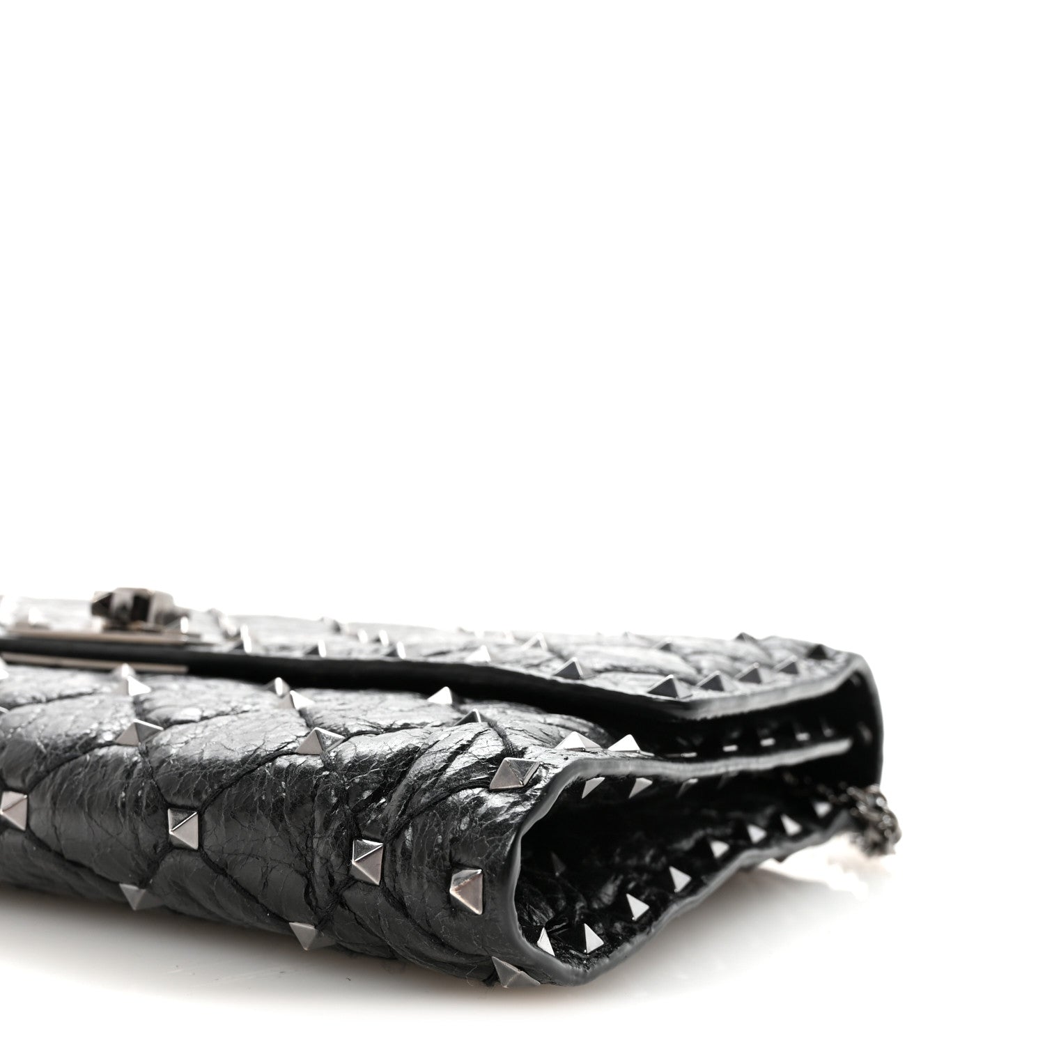 Craquele Nappa Rockstud Spike Wallet on Chain Black