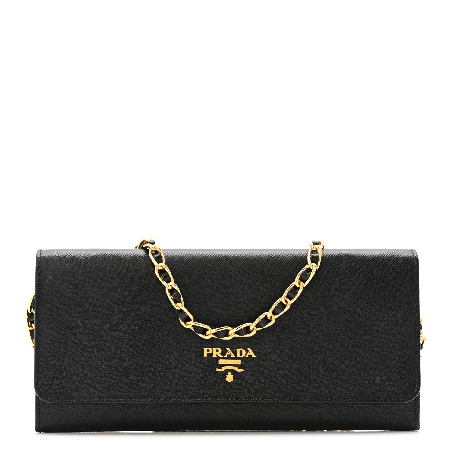 Saffiano Metal Oro Chain Wallet Black