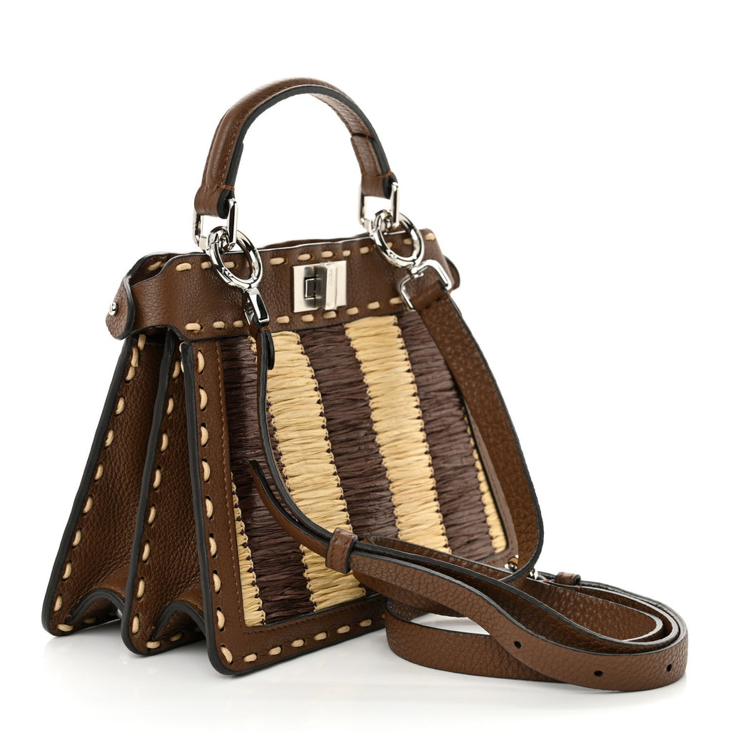 Cuoio Romano Raffia Woven Petite Peekaboo I SEE U Satchel Natural Gianduia