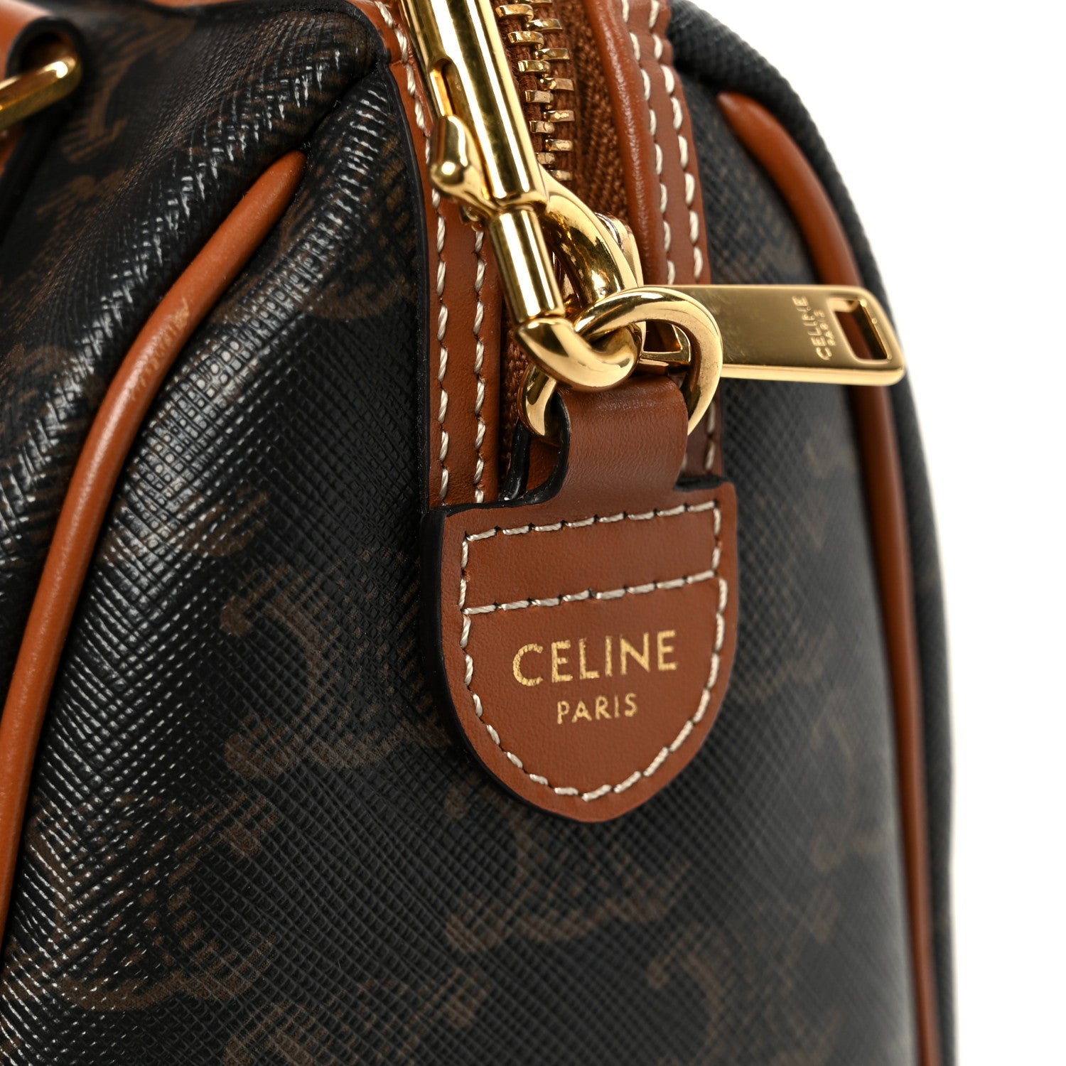 Triomphe Canvas Calfskin Small Boston Bag Tan