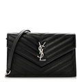 Grain De Poudre Matelasse Chevron Monogram Envelope Chain Wallet Black