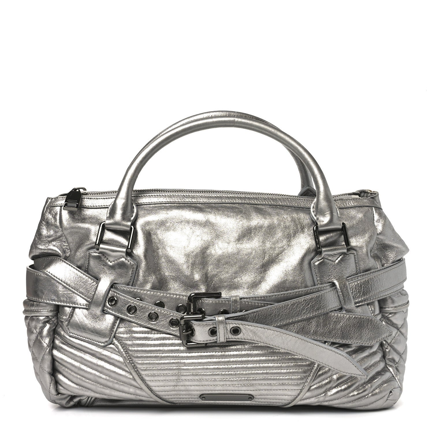 Metallic Calfskin Winnieford Satchel Silver