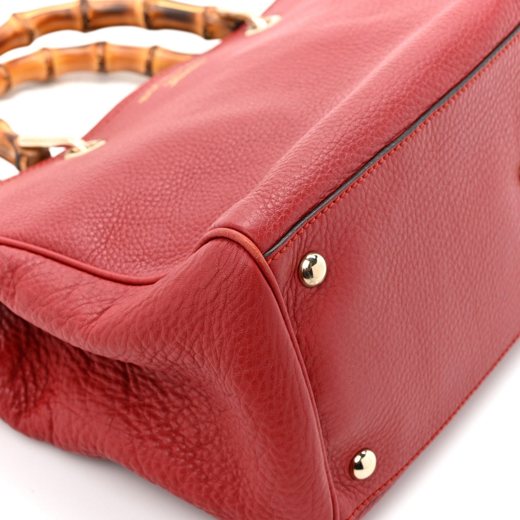 Pebbled Calfskin Medium Bamboo Shopper Tote Red