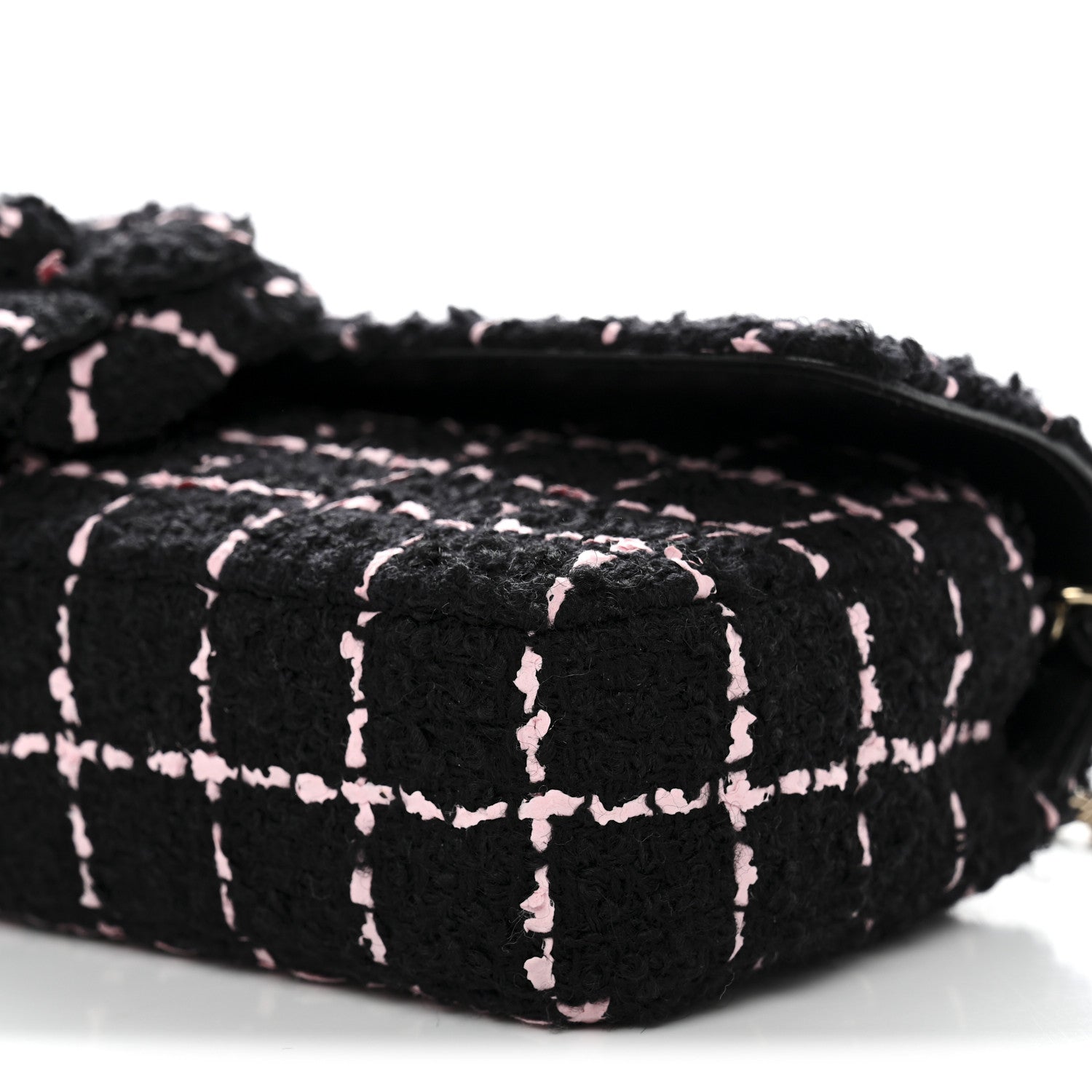 Tweed Quilted East West Camellia Clutch Black Pink