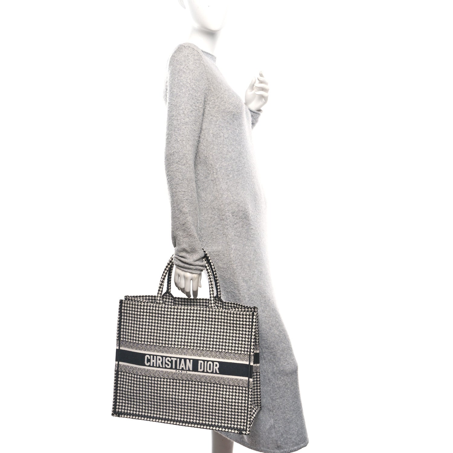 Canvas Houndstooth Embroidered Book Tote Black White