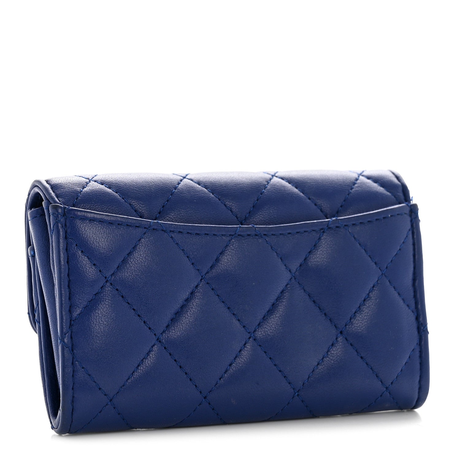 Lambskin Quilted Flap  Holder Wallet Blue