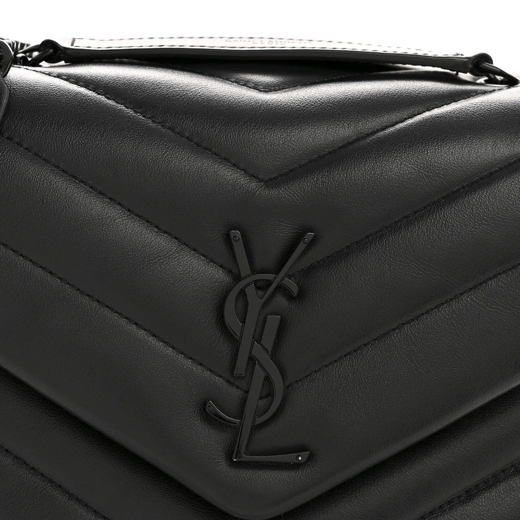 Calfskin Y Quilted Monogram Monochrome Small Loulou Chain Satchel Black