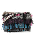 Fox Fur Suede Floral Embroidered Biker Shoulder Bag