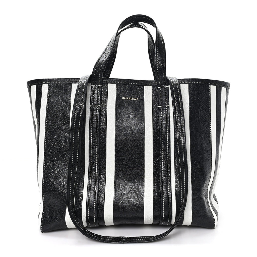 Agneau Arena Striped Patchwork Large Barbes East West Shopper Black White