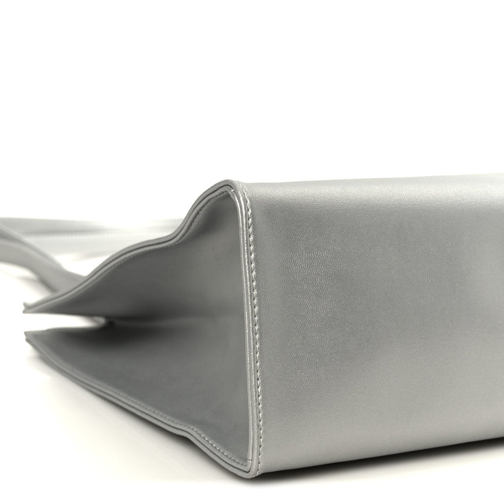 Metallic Vegan Leather Medium Shopping Bag Silver
