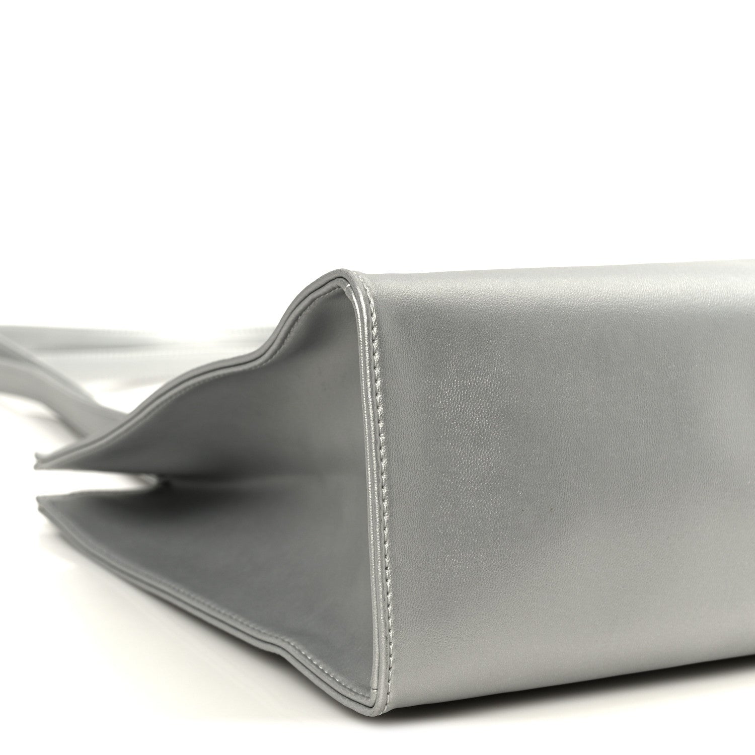 Metallic Vegan Leather Medium Shopping Bag Silver