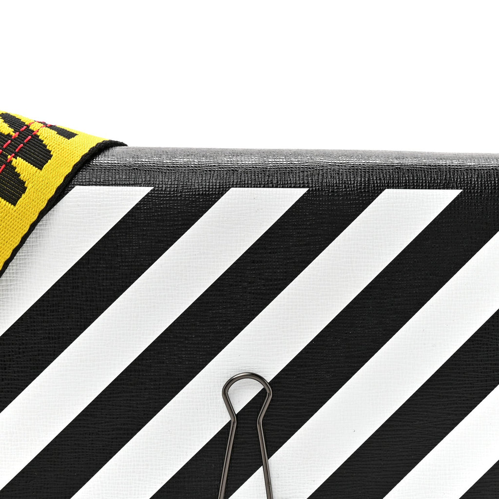 Saffiano Striped Mini Diag Binder Clip Bag Black White Yellow