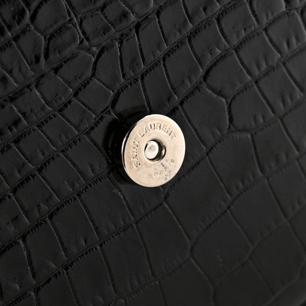 Calfskin Crocodile Embossed Medium Monogram Sunset Black