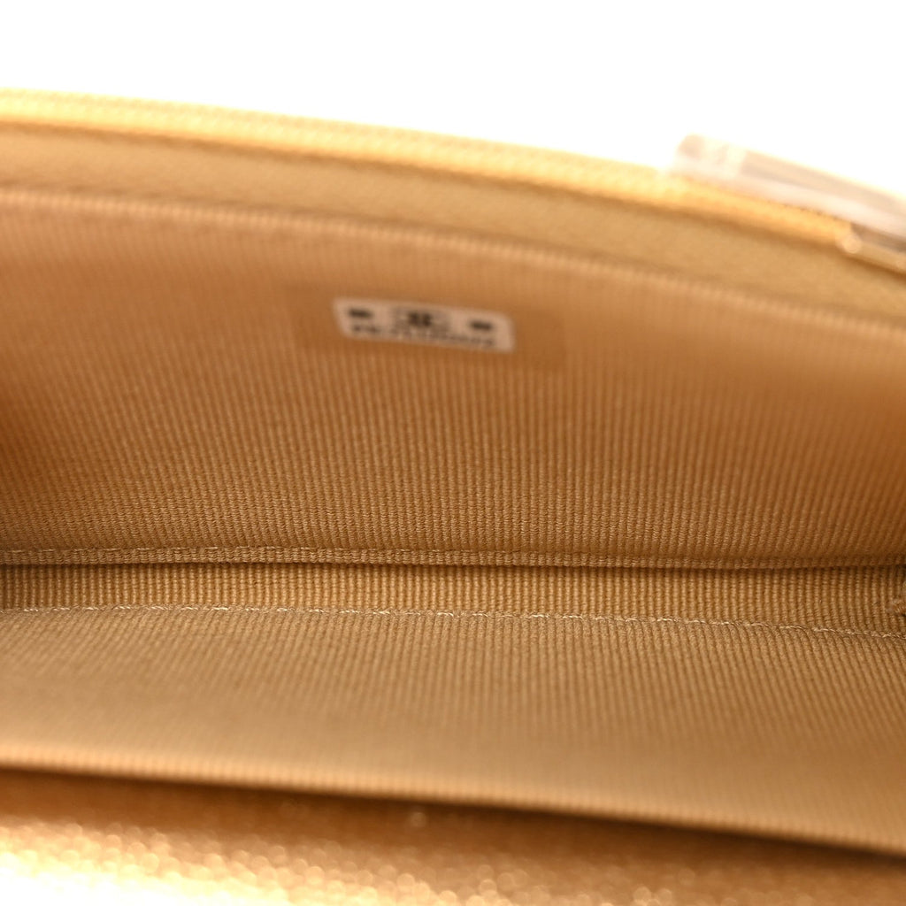 Metallic Caviar Quilted Flap  Holder Wallet Gold