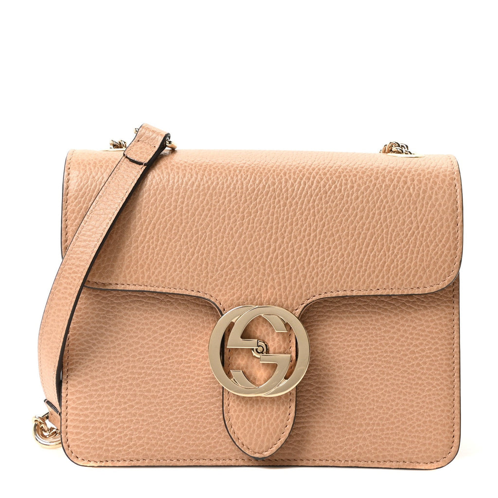 Dollar Calfskin Small Interlocking G Shoulder Bag Camelia
