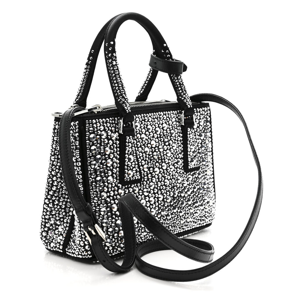 Satin Crystal Mini Galleria Double Zip Tote Metal