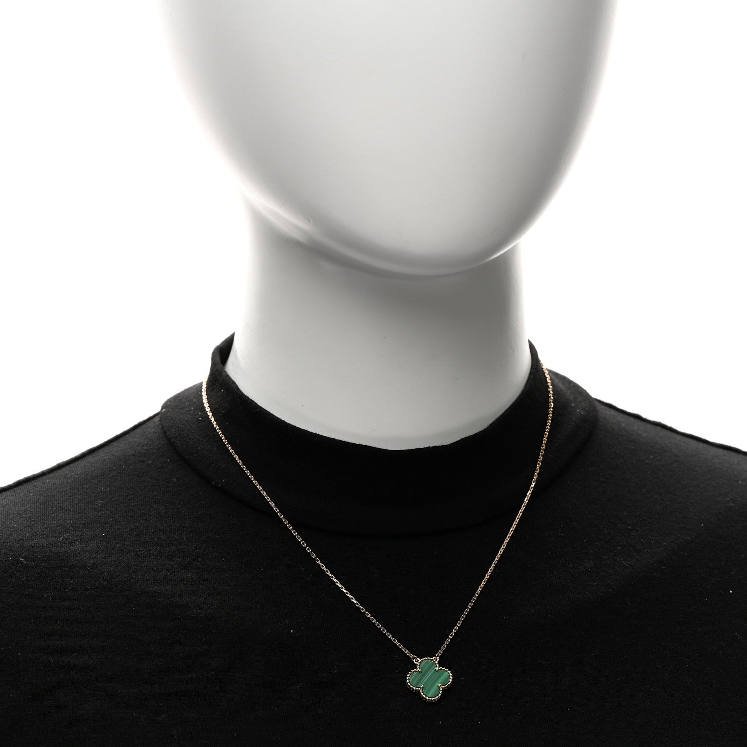 18K Yellow Gold Malachite Vintage Alhambra Pendant Necklace