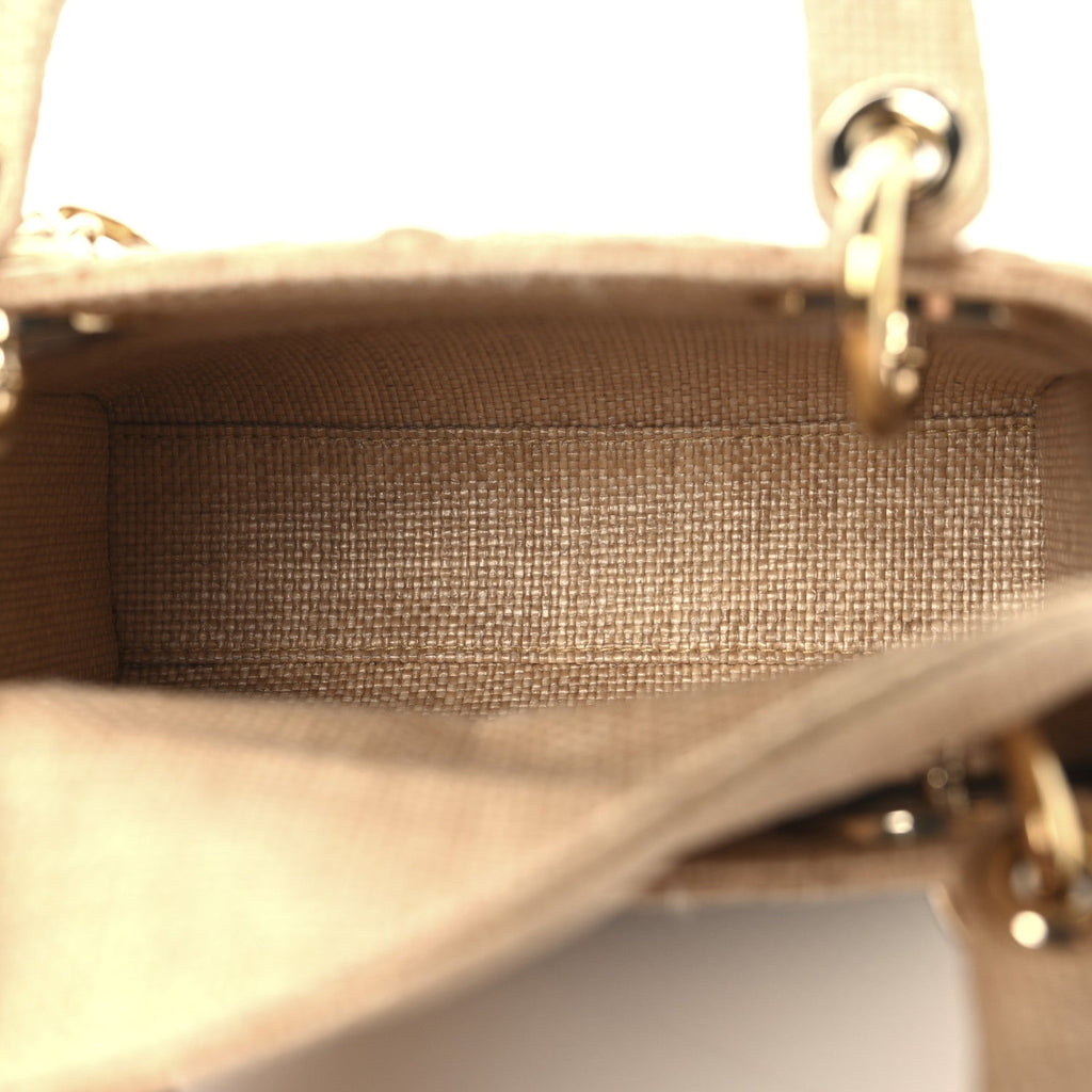 Raffia Woven Cannage Embroidered Mini Lady D-Lite Natural Black