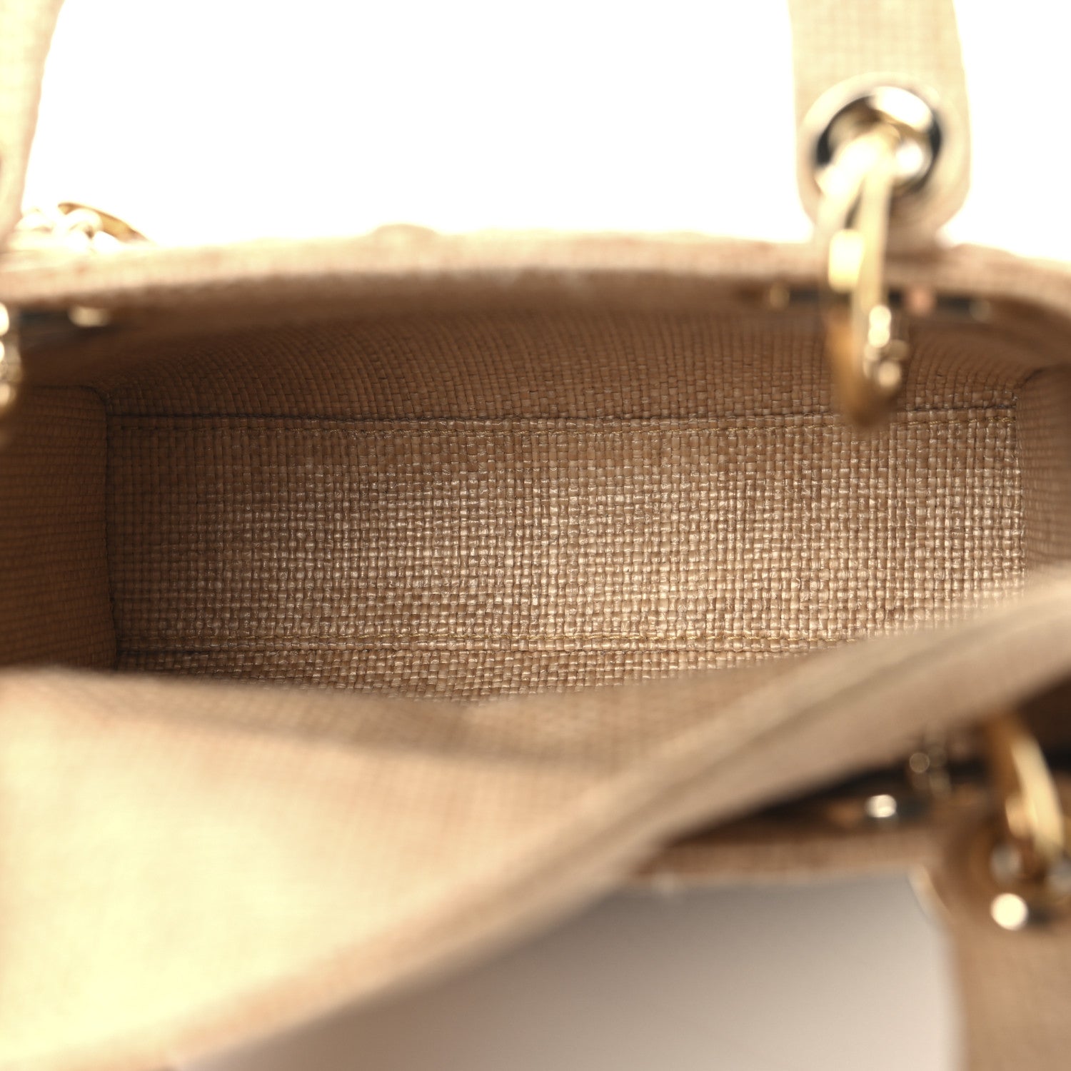 Raffia Woven Cannage Embroidered Mini Lady D-Lite Natural Black