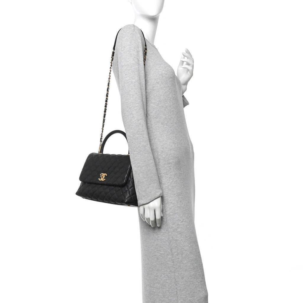 Caviar Quilted Small Coco Handle Flap Black