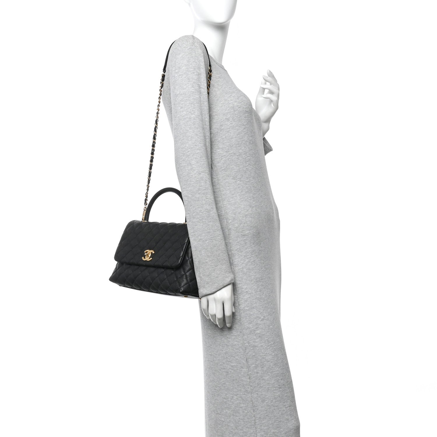 Caviar Quilted Small Coco Handle Flap Black