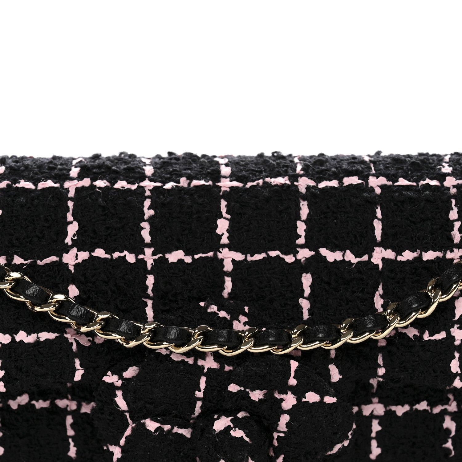 Tweed Quilted East West Camellia Clutch Black Pink
