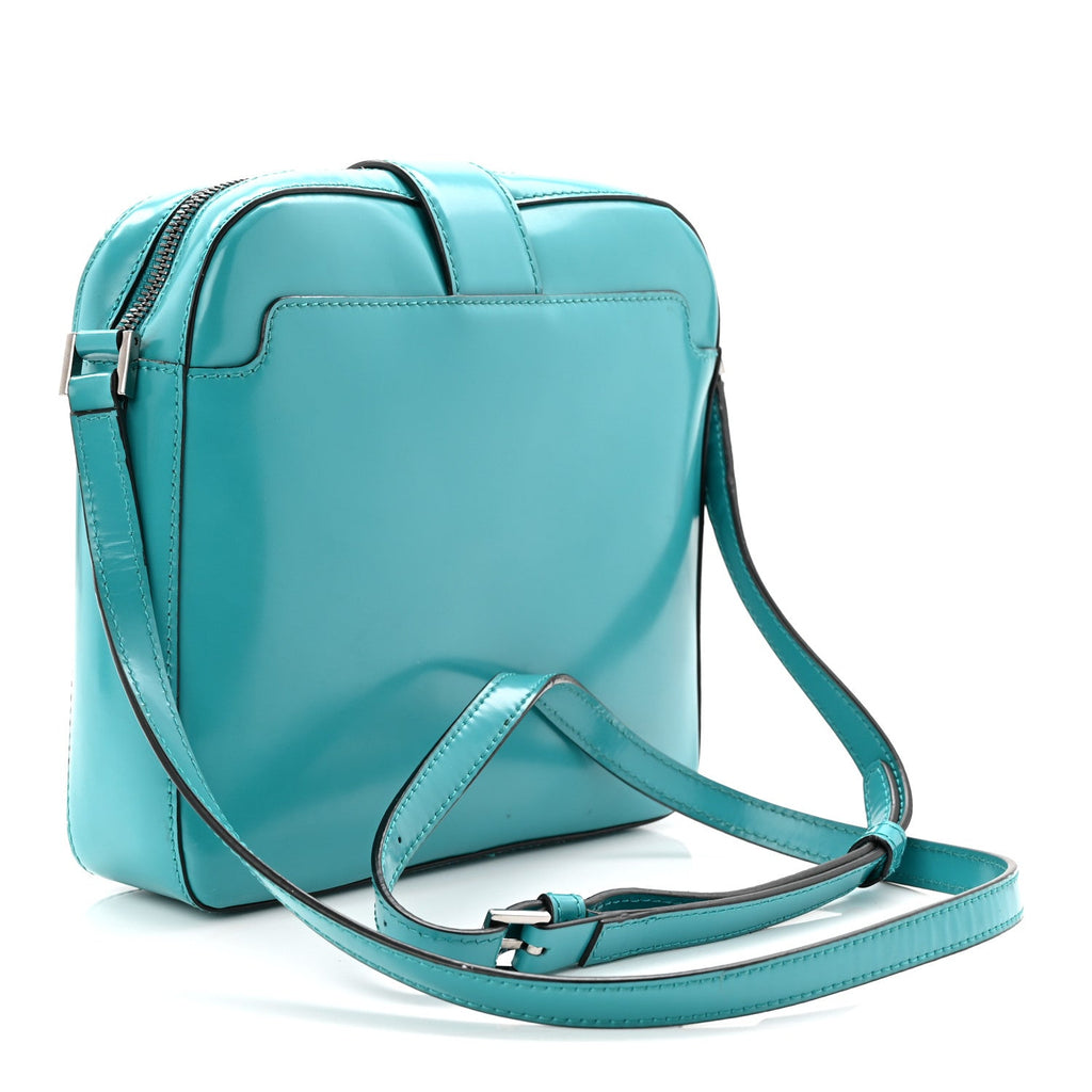 Shiny Calfskin V Greca Messenger Bag Teal