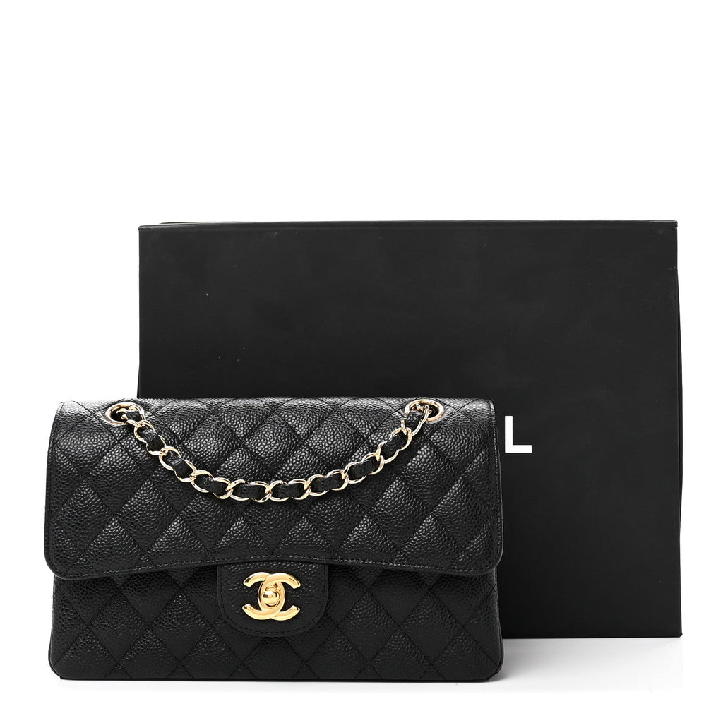 Caviar Quilted Small Double Flap Black