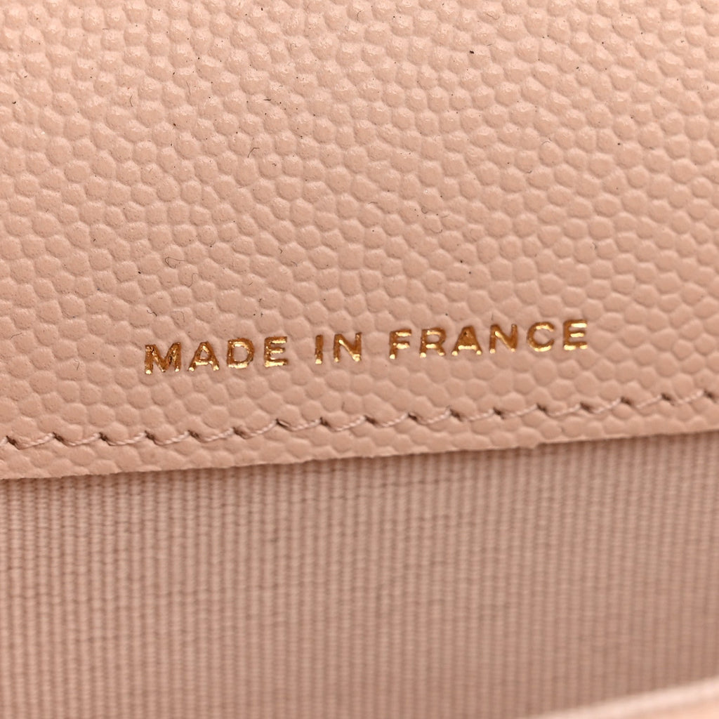 Caviar Quilted Flap  Holder Wallet Light Beige